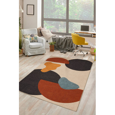 Red Black Beige Geometric Woven Base Decorative Carpet