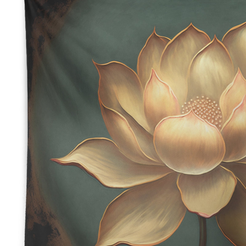 Blossoming White Vintage Lotus Polyester Tapestry, 50" H x 60" W