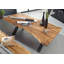 Iron Label Acacia Solid Wood Top Metal Base Dining Table-47530257-47530256