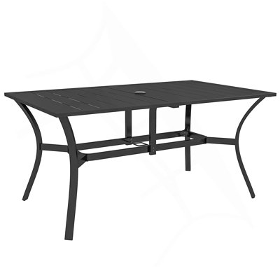 Rectangle Outdoor Dining Table For 6 People, Steel Rectangular Patio Table With Umbrella Hole, Steel Frame For Garden, Balcony