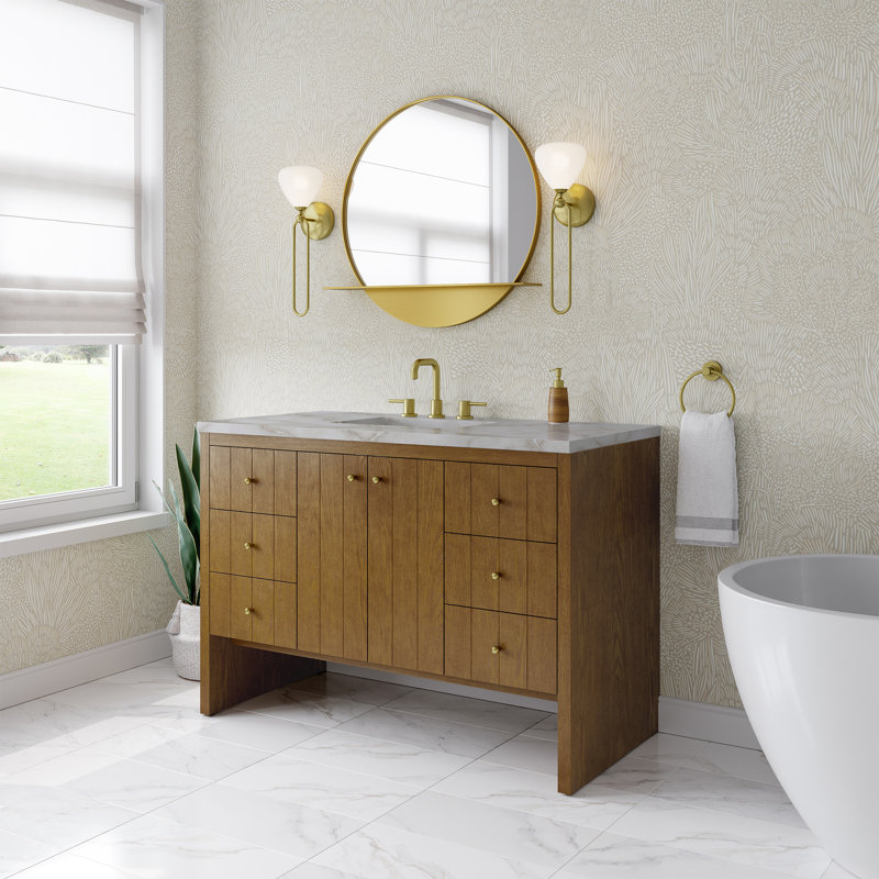 Hudson 48" W Single Vanity, Honey Oak, Victorian Silver