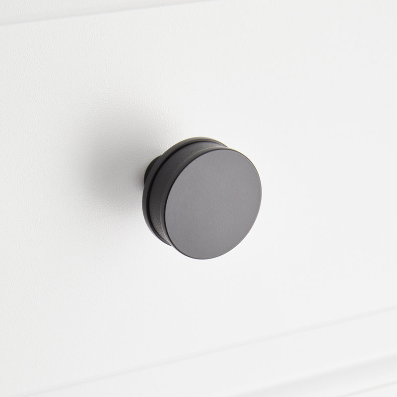 Poignée d'armoire ronde Lazzara cuir noir, Noir mat