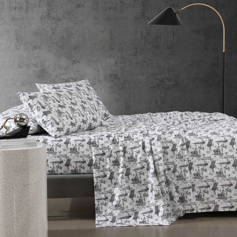 Kenneth Cole Chill Bonus Sheet Set, King Sheet Set with 4 King Pillowcases, Charcoal