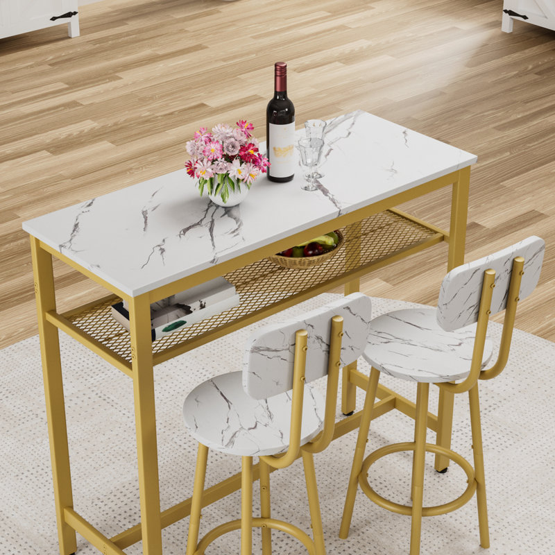 Ensemble de table de salle à manger avec 2 tabourets, comptoir 3 pièces pour la cuisine, le salon et le petit appartement