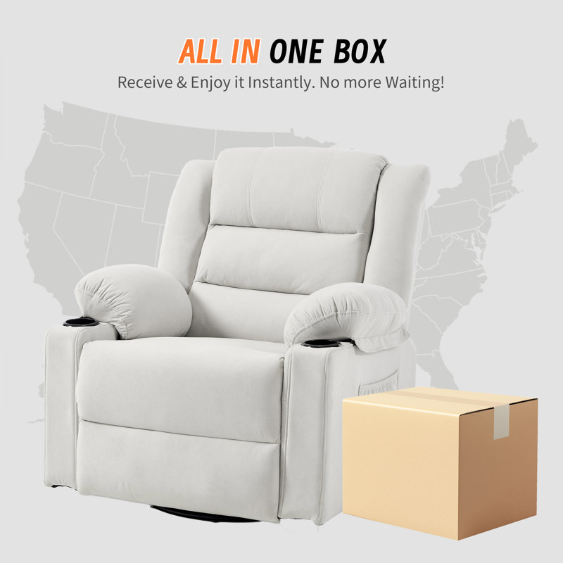  360° Swivel Rocking Recliner Chair for Nursery Bedroom with Massage and Heating, Beige