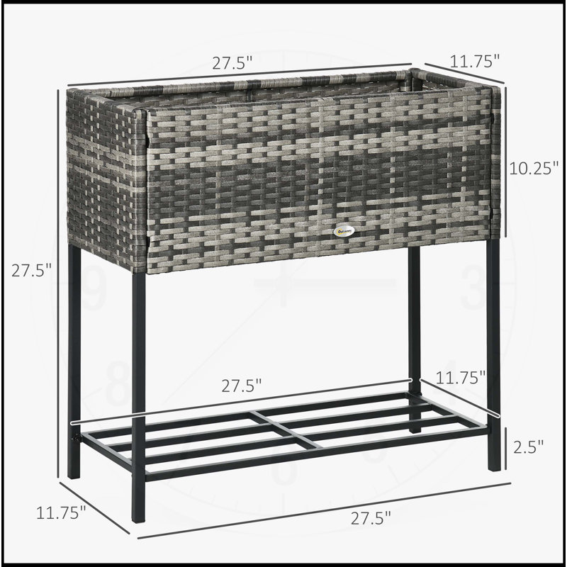 Elevated Planter Box with Rattan Wicker Look, Grey