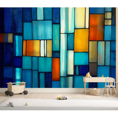 Papier peint auto-adhésif Vitrail coloré en vitrail abstrait Art Nouveau papier autocollant amovible à contact mural pour salon Chambre H 69 po x l 96 po