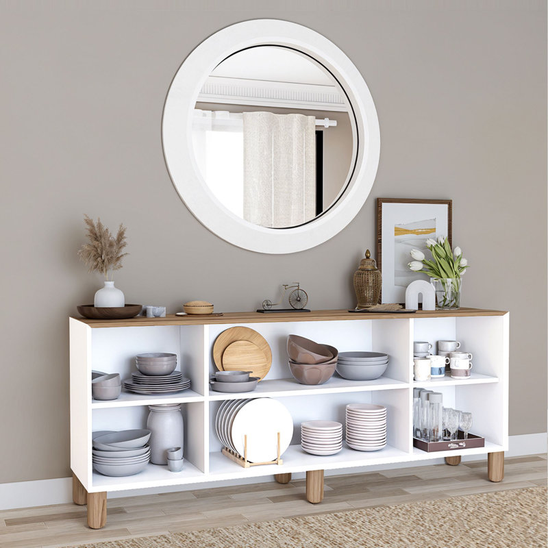 Modern Wall-Mounted Console Table, Light Walnut, 70.9 x 29.5 x 15.8 inches | 100% Melamine Coated Particle Board, Thickness: 0.7 inches | Numerous Shelves, Stylish Scandinavian Design, Perfect for Living Room & Entryway