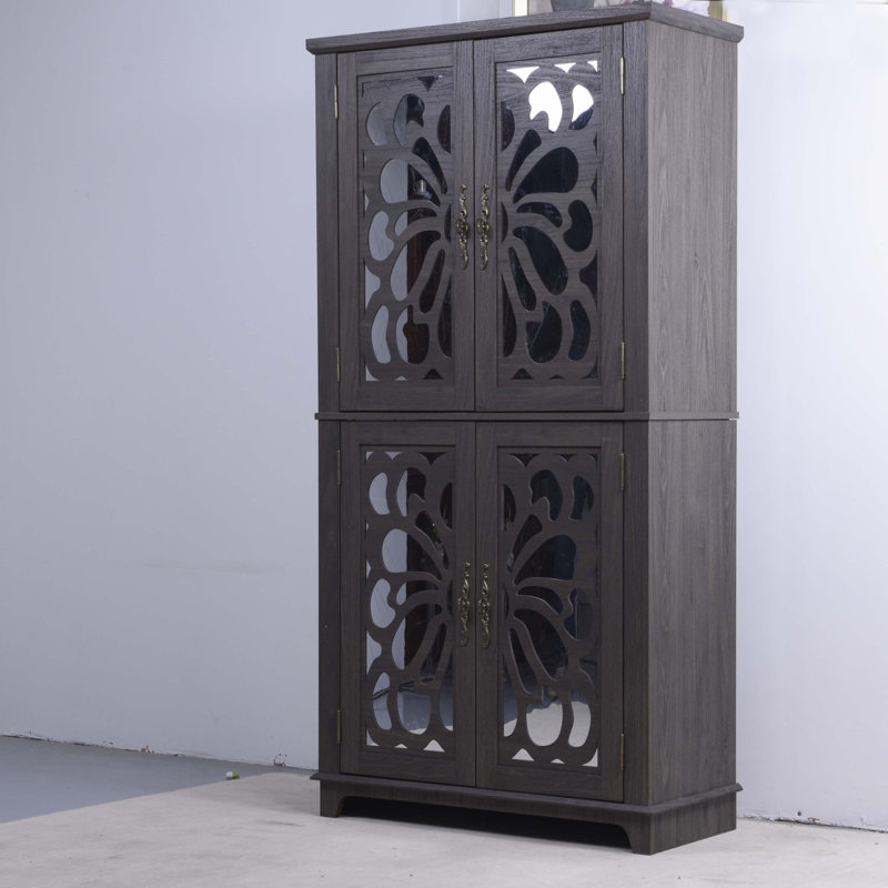 Buffet avec 4 portes en miroir, Marron foncé