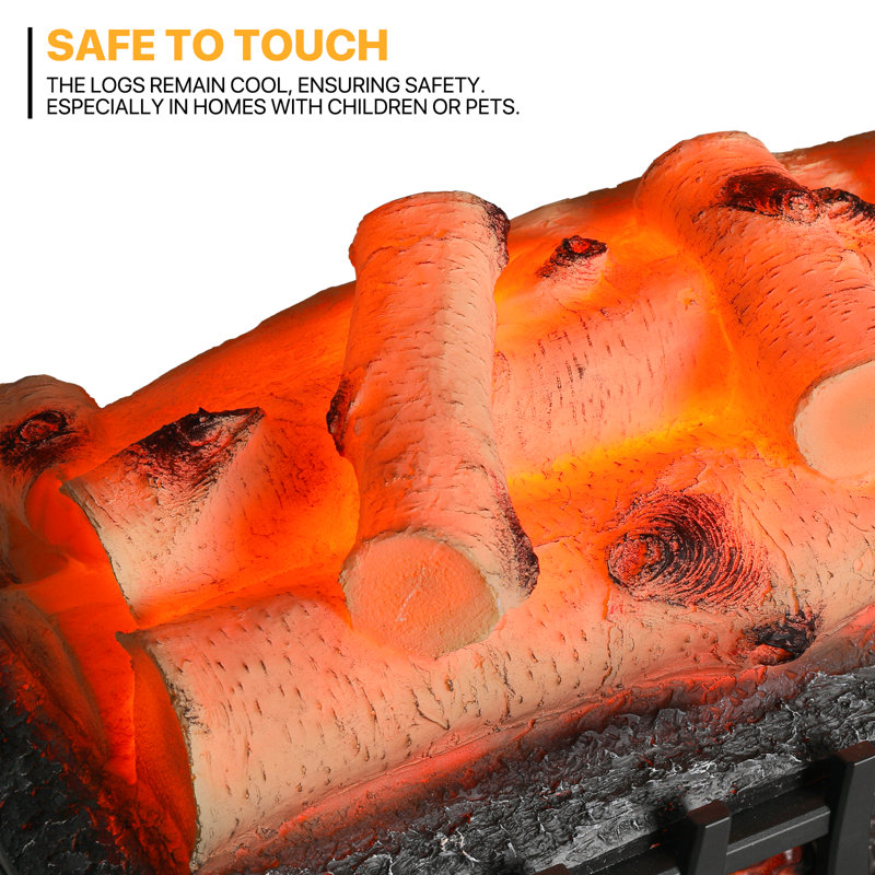 20-Inch Black Electric Fireplace Log Heater with Realistic Flame