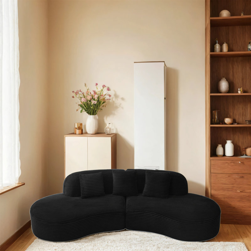 Canapé modulaire incurvé moderne en velours côtelé avec coussins Modern, Noir