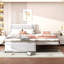 Lit plateforme double tapissier avec lit gigogne, le lit gigogne peut être plat ou érigé, beige