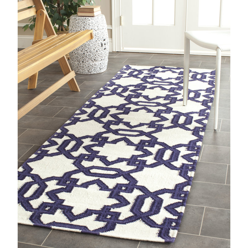 Rodgers Hand Woven Flat Weave Wool Geometric Rug, Runner 2'6" x 8'