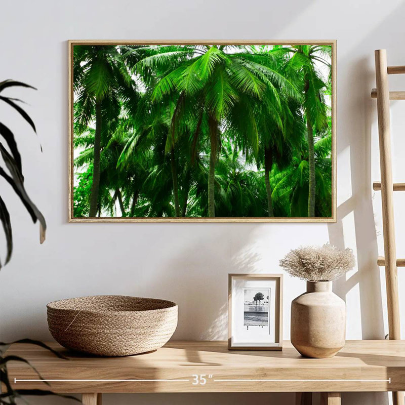 Palmier forêt, 25 po x 17 po, Cadre flottant en bois naturel