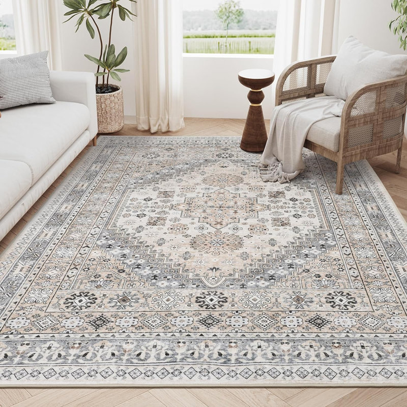 Tapis lavable antidérapant Medallion (beige), Rectangle 4pi x 6 pi