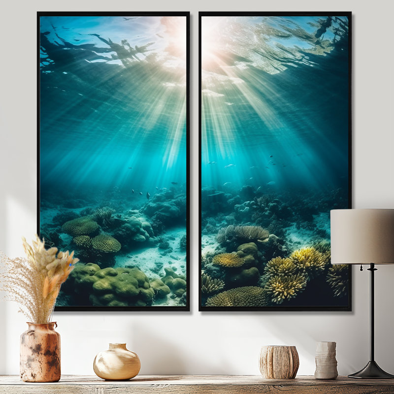 Underwater Coral IV - Coastal Coastal Wall Decor 2-Panneaux, 20" H x 24" W, Impression encadrée flottante, Black