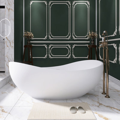 63 In. X 37 In. Solid Surface Freestanding Flatbottom Soaking Bathtub