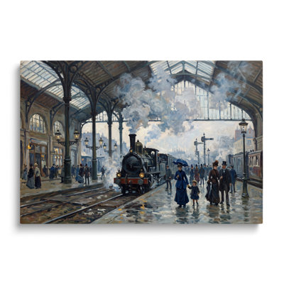 Tableau multicolore sur toile représentant un paysage ferroviaire, œuvre d'art murale picturale pour le salon, la salle à manger et la chambre.