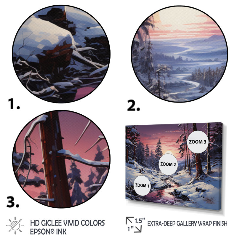 «Pine Tree Winters Magic III» sur toile, Cadre flottant blanc, H 34 po x l 44 po x P 1,5 po