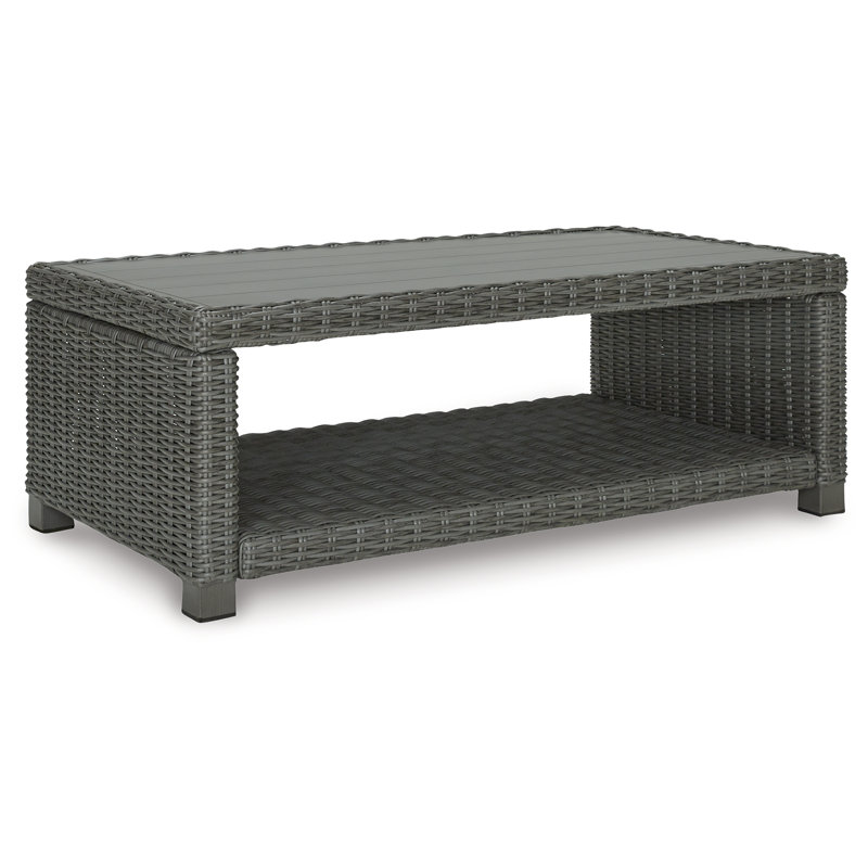 Table basse d'extérieur en osier avec tablette Erdita