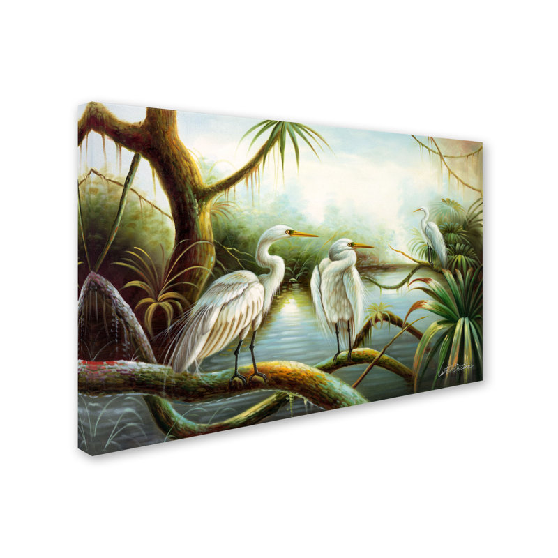 « three herons », reproduction d’art sur toile tendue, H 12 po x l 19 po x P 2 po