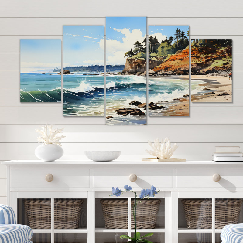 Rocky Beach Coastal Giants - reproduction d'art sur toile nautique et plage - 5 panneaux
