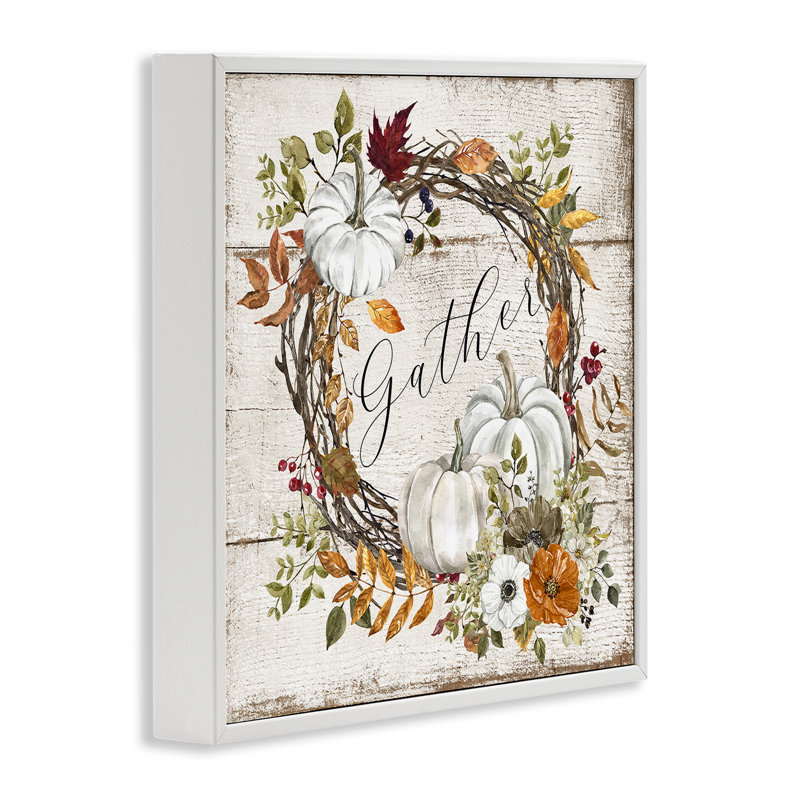 «Gather Autumnal Wreath», estampe numérique par LSR Design Studio, H 12 po x l 12 po, Giclée encadrée blanc bord de mer
