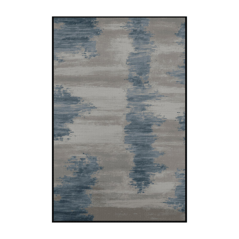 Tapis abstrait gris lavable à la machine, Rectangle 7 pi x 9 pi