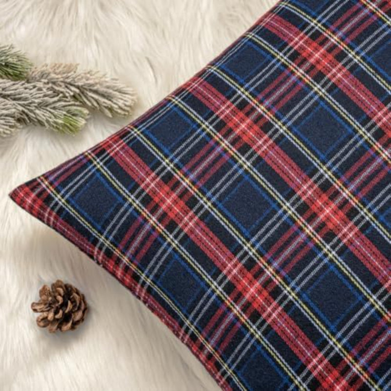 Housses de coussin de Noël écossais tartan écossais 20 x 20 bleu, Plaid beige, Square 20"