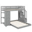 Lit superposé simple au-dessus d'un lit double fonctionnel avec tiroirs à 3 niveaux et escalier de rangement-1079737760