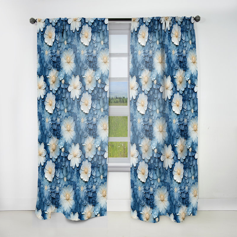Blue and White Flowers Marble Collage - Rideau obscurcissant en marbre abstrait - 1 panneaux, L 52 po x L 63 po