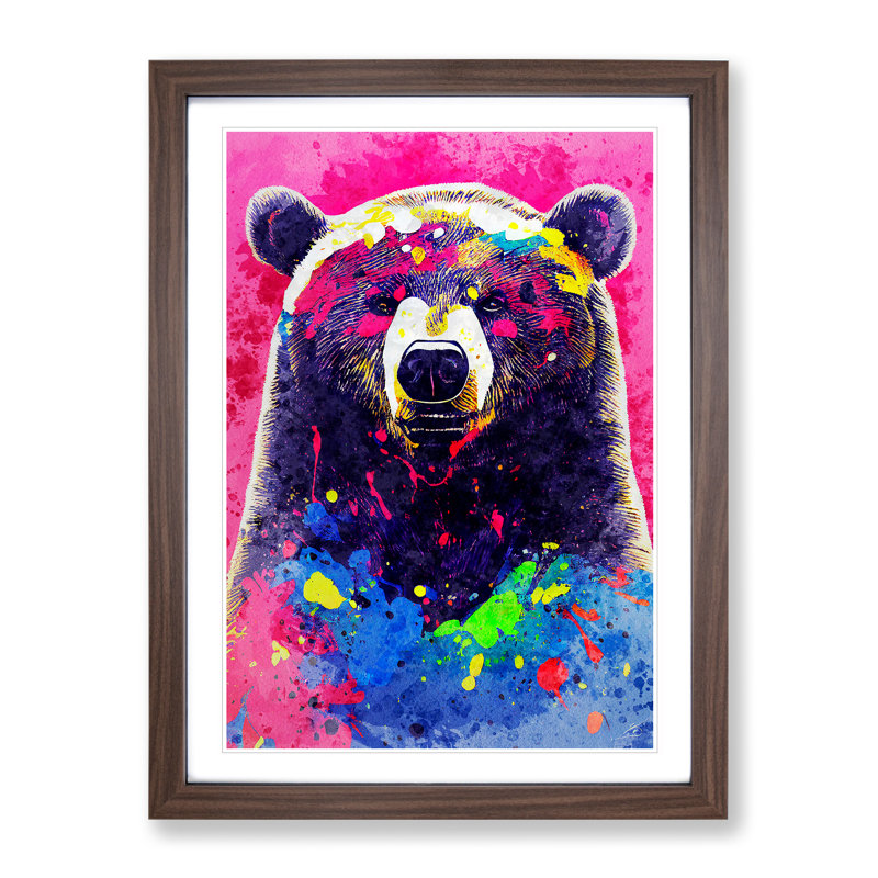 Splashed Bear No.2 Abstract - Wall Art, 48cm H x 36cm W, Walnut Framed, White