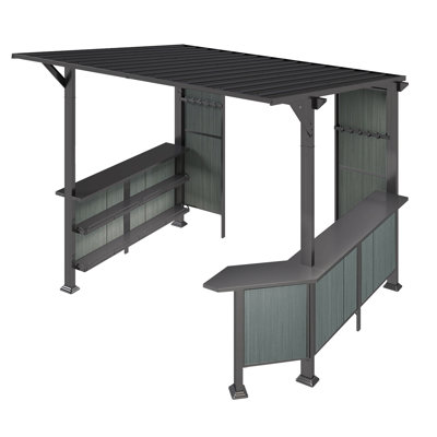 Pavillon de jardin à toit rigide de 9 pi x 10 pi, pavillon de barbecue incliné vers l'extérieur avec tablettes de rangement et plateforme d'extension, auvent de barbecue à toit rigide en acier galvanisé pour patio