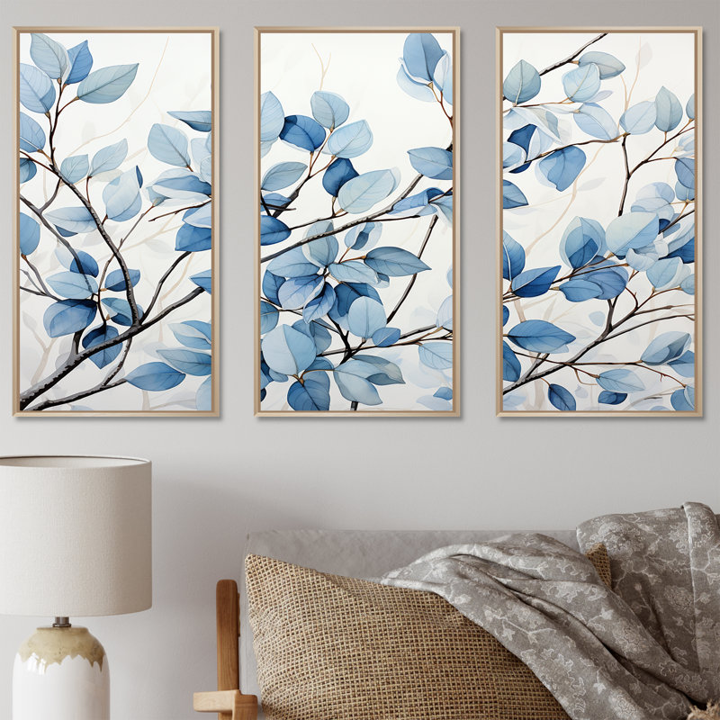 Orrington - feuilles, ensemble d'art sur toile, H 40 po x l 60 po x P 1 po, Cadre flottant en érable