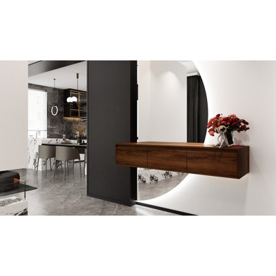 Armoire de salle de bain moderne 60 po avec tiroir à fermeture en douceur - meuble-lavabo mural en ébène brun et fixation à flotteur pour un rangement en finition
