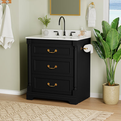 30'' Freestanding Bathroom Vanity with Ceramic Sink, Multi-Tier Storage