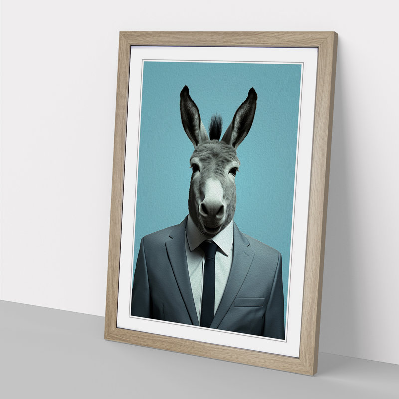 Donkey Minimalism No.2 - Single Picture Frame Print on Wood, 64cm H x 46cm W x 2cm D, Oak