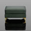Pouf en similicuir vert, tabouret de luxe capitonné à la main avec pieds en métal élégants