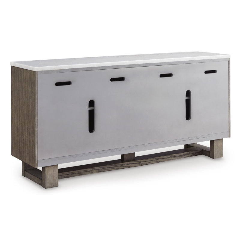 Grayish Brown and White 68" TV Stand with Marble Top