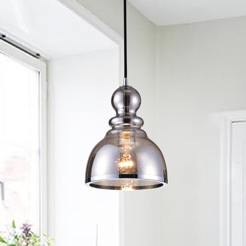 Luminaire suspendu en forme de dôme noir antique à 1 lumière de 7,1 po Odeza, Fumée, Noir antique