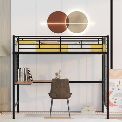 Lit mezzanine simple en métal avec bureau et grille en métal, noir