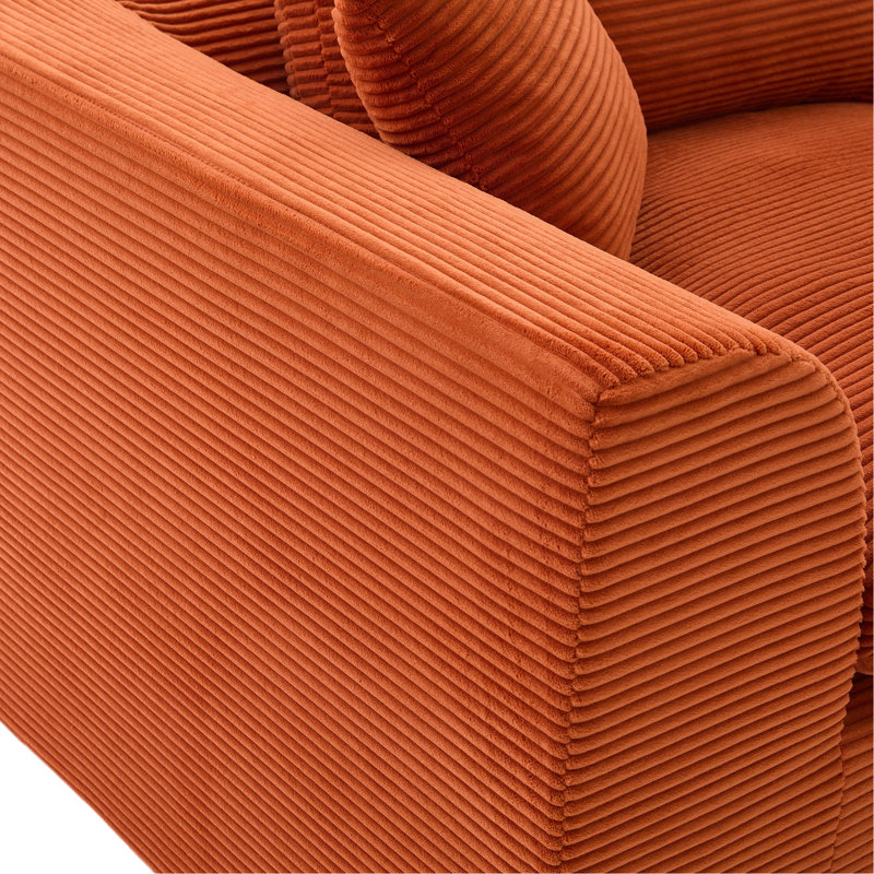 Canapé moderne en nuage avec flexibilité modulaire à 2 modules, revêtement en velours côtelé orange, rembourrage en mousse haute densité, housses de coussin amovibles, siège incurvé confortable pour le salon et les appartements, moelleux