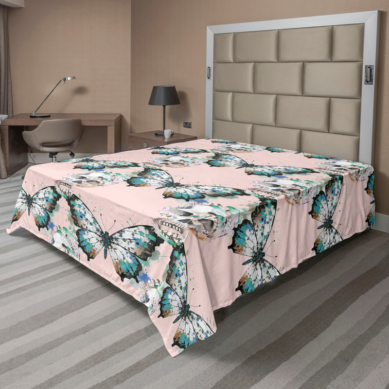 Ambesonne Flowers Flat Sheet Nostalgia Farmhouse, Pale Rose Teal and Umber