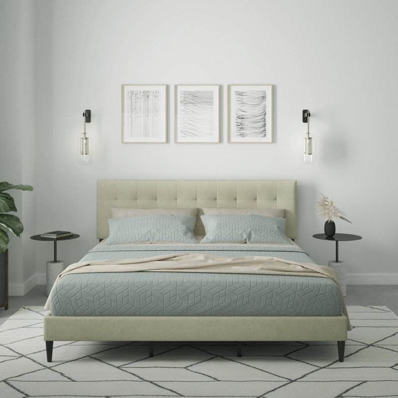 Saltz Upholstered Platform Bed, Beige, King