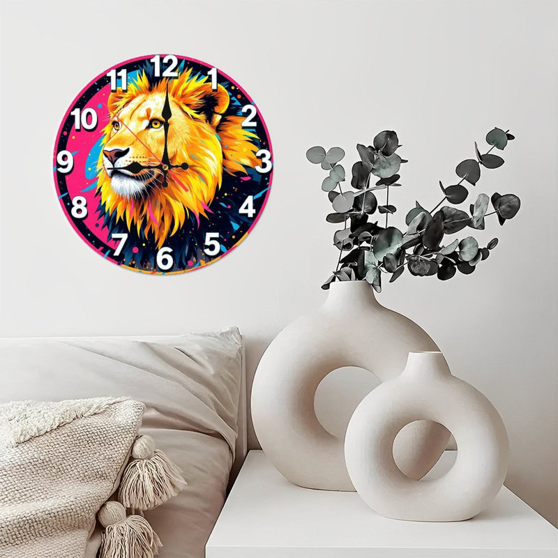 Horloge murale artistique à motif de lion