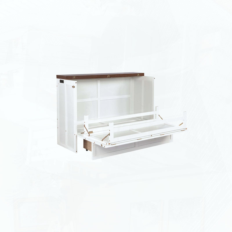 Lit double escamotable avec tiroir de rangement et station de charge, Full / Double