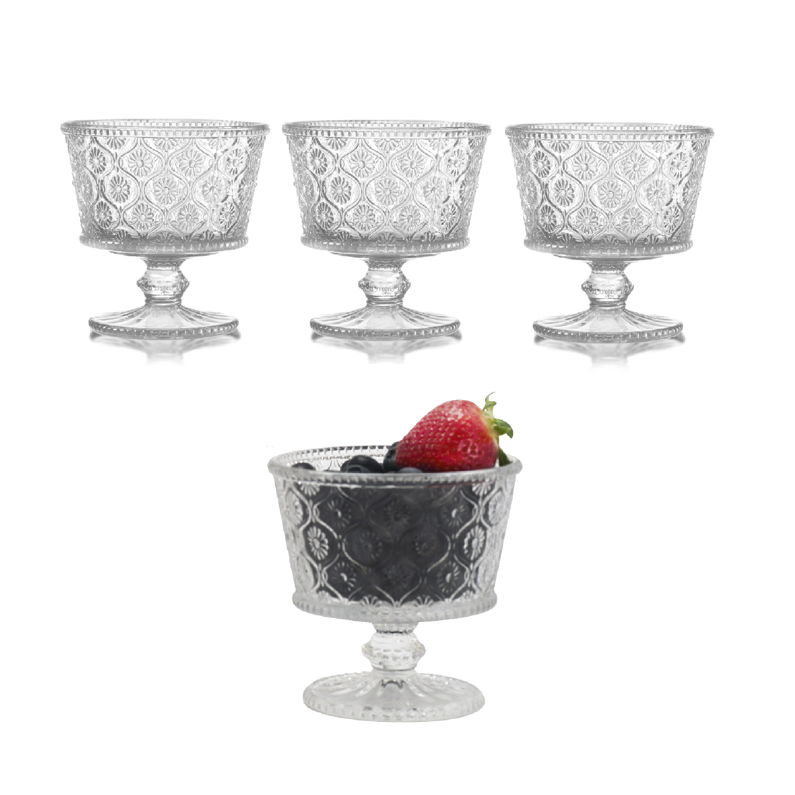 Set of 6 Vintage Short Pedestal Stem Clear Glass Dessert Sherbet - Ruby Lane