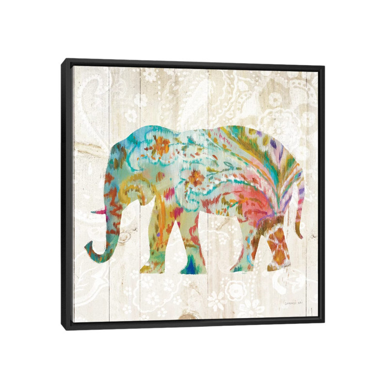 « boho motif cachemire éléphant ii », reproduction d’art sur toile tendue, H 18 po x l 18 po x P 1,5 po, Toile encadrée noire