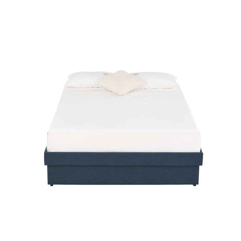 Lit plateforme rembourré avec rangement et 4 tiroirs, Lit double, Bleu