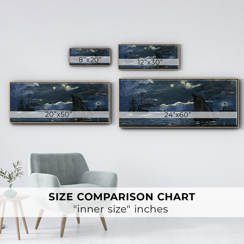 Seascape Night Effect- Framed Canvas, 8" H x 20" W